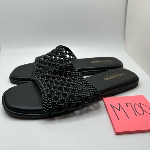 CUSHIONAIRE Women's basket weave slide sandal +Memory Foam 9 WIDE BLACK - Picture 3 of 7